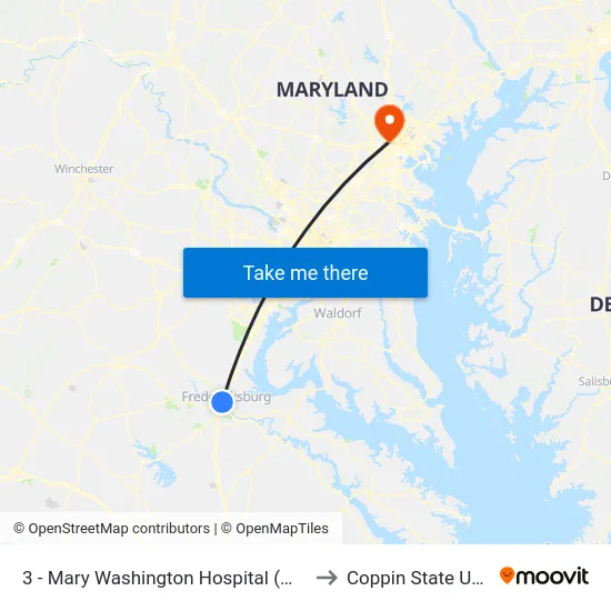 3 - Mary Washington Hospital (Main Entrance) to Coppin State University map