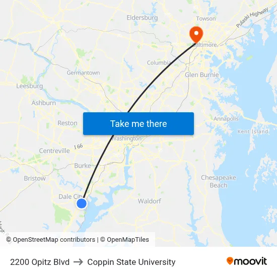 2200 Opitz Blvd to Coppin State University map