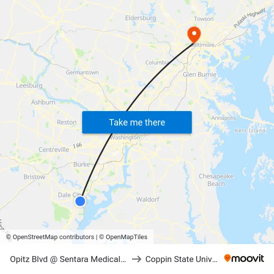 Opitz Blvd @ Sentara Medical Center to Coppin State University map