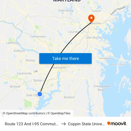 Route 123 And I-95  Commuter Lot to Coppin State University map