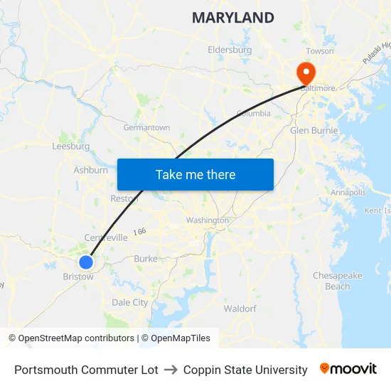 Portsmouth Commuter Lot to Coppin State University map