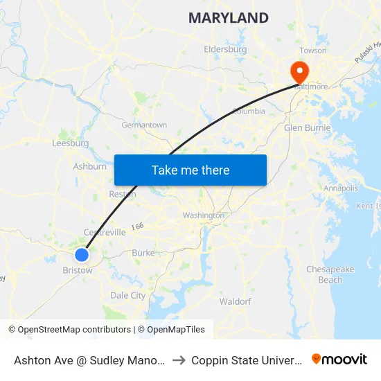 Ashton Ave @ Sudley Manor Dr to Coppin State University map