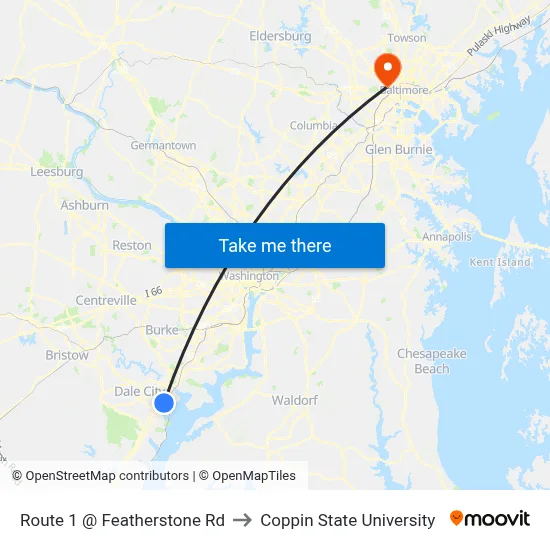 Route 1 @ Featherstone Rd to Coppin State University map