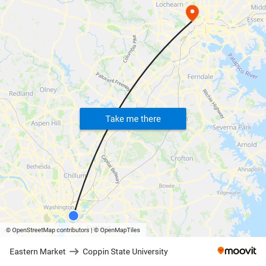 Eastern Market to Coppin State University map