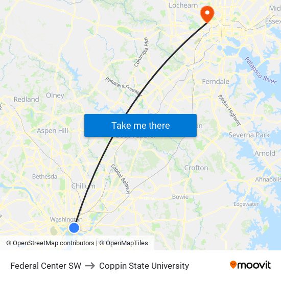 Federal Center SW to Coppin State University map
