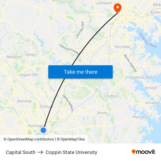 Capital South to Coppin State University map