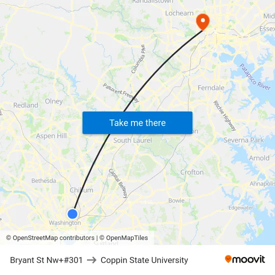 Bryant St Nw+#301 to Coppin State University map