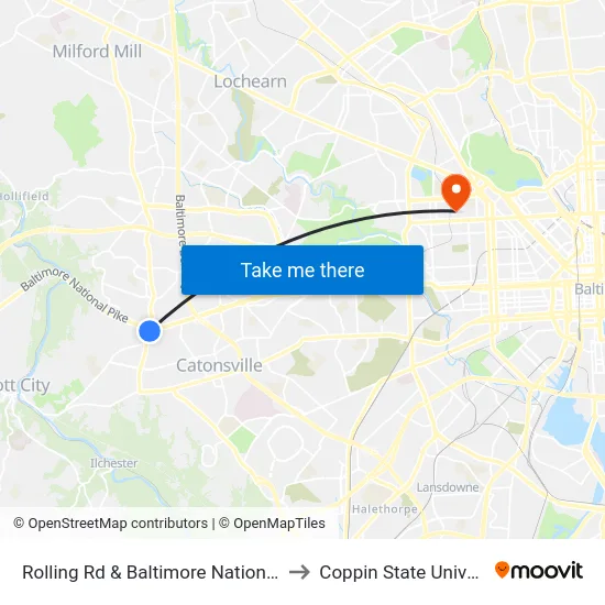 Rolling Rd & Baltimore National Pike to Coppin State University map