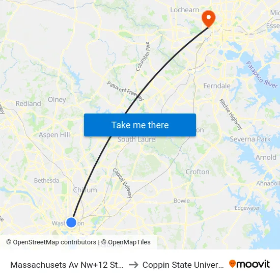 Massachusets Av Nw+12 St NW to Coppin State University map