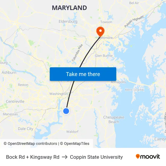 Bock Rd + Kingsway Rd to Coppin State University map