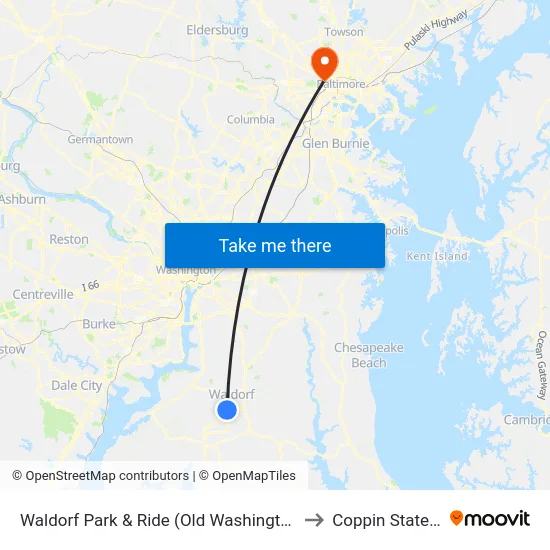 Waldorf Park & Ride (Old Washington Rd. & Smallwood Dr.) to Coppin State University map