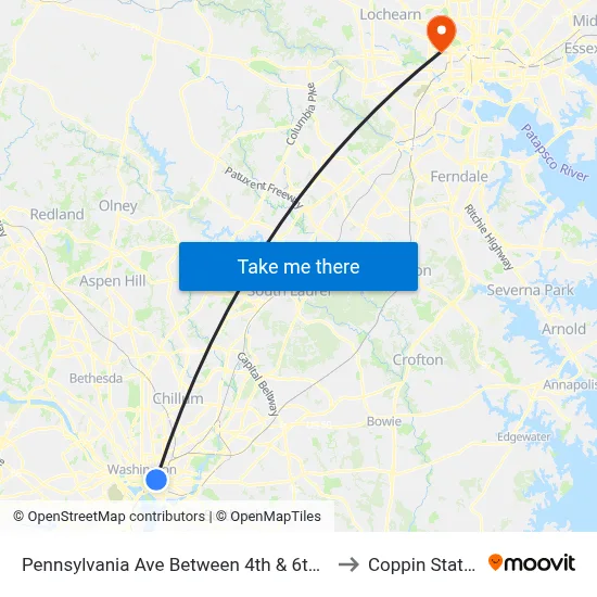 Pennsylvania Ave Between 4th & 6th St Nw (Canadian Embassy) to Coppin State University map