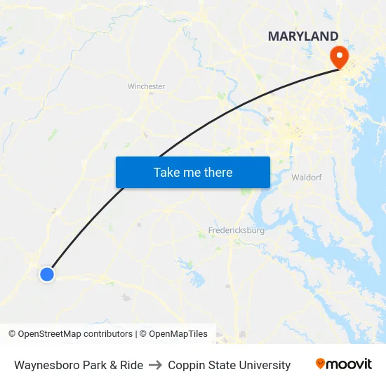 Waynesboro Park & Ride to Coppin State University map