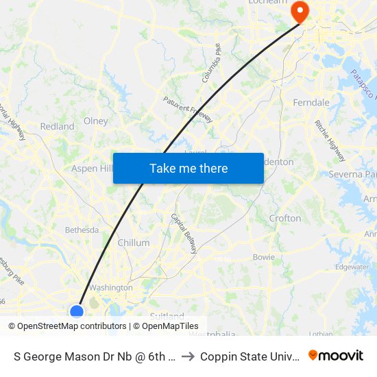 S George Mason Dr Nb @ 6th St S FS to Coppin State University map
