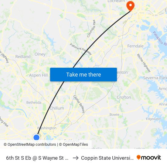 6th St S Eb @ S Wayne St FS to Coppin State University map