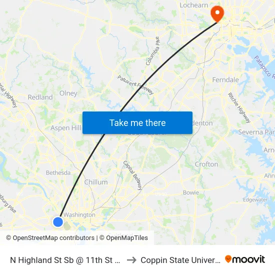 N Highland St Sb @ 11th St N Ns to Coppin State University map