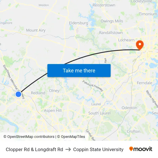 Clopper Rd & Longdraft Rd to Coppin State University map
