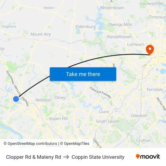 Clopper Rd & Mateny Rd to Coppin State University map