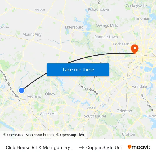 Club House Rd & Montgomery Village Ave to Coppin State University map
