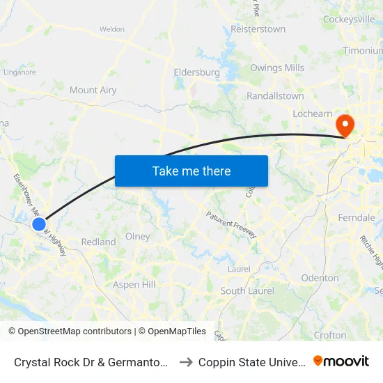 Crystal Rock Dr & Germantown Rd to Coppin State University map