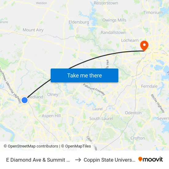 E Diamond Ave & Summit Ave to Coppin State University map