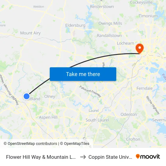 Flower Hill Way & Mountain Laurel Ln to Coppin State University map