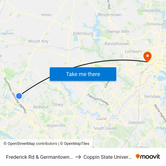 Frederick Rd & Germantown Rd to Coppin State University map