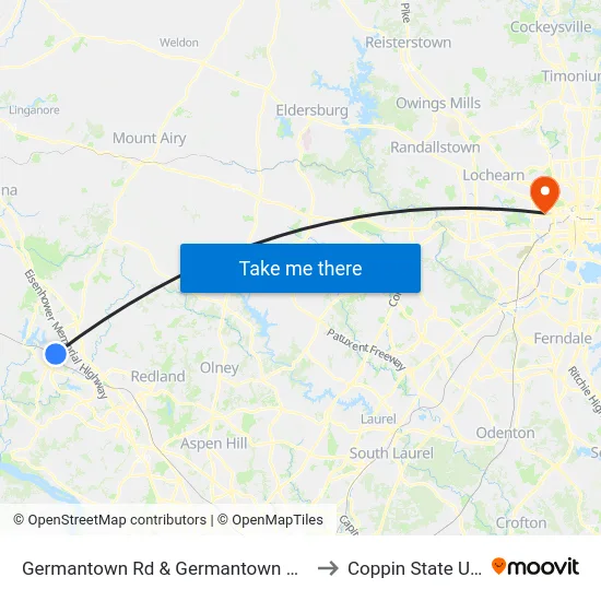 Germantown Rd & Germantown Marc Park & Ride to Coppin State University map
