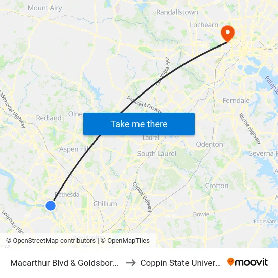 Macarthur Blvd & Goldsboro Rd to Coppin State University map