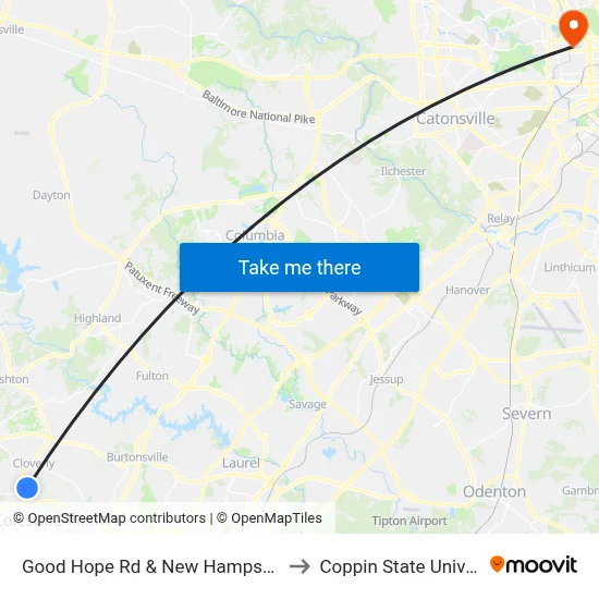 Good Hope Rd & New Hampshire Ave to Coppin State University map