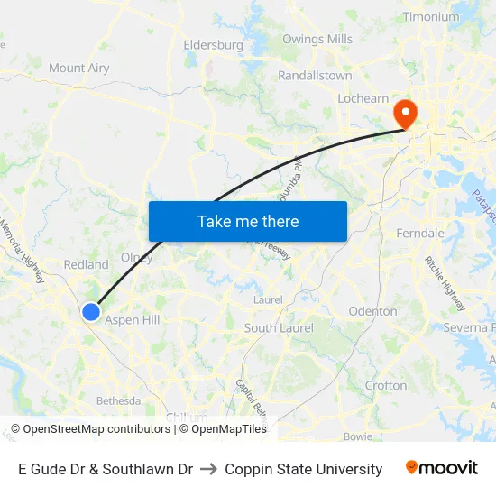 E Gude Dr & Southlawn Dr to Coppin State University map