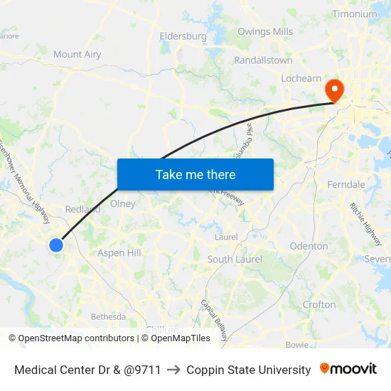 Medical Center Dr & @9711 to Coppin State University map