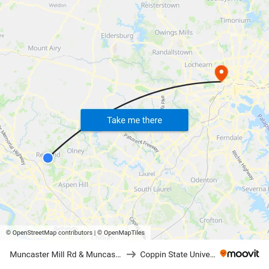 Muncaster Mill Rd & Muncaster Rd to Coppin State University map