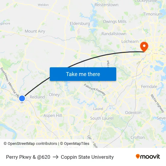 Perry Pkwy & @620 to Coppin State University map