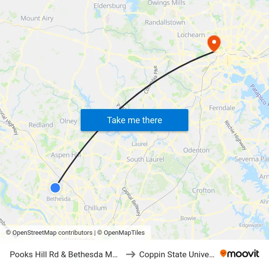 Pooks Hill Rd & Bethesda Marriott to Coppin State University map