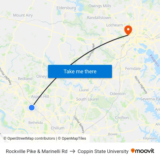 Rockville Pike & Marinelli Rd to Coppin State University map