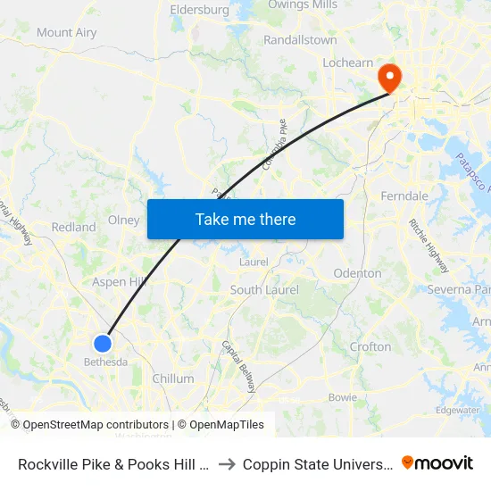 Rockville Pike & Pooks Hill Rd to Coppin State University map
