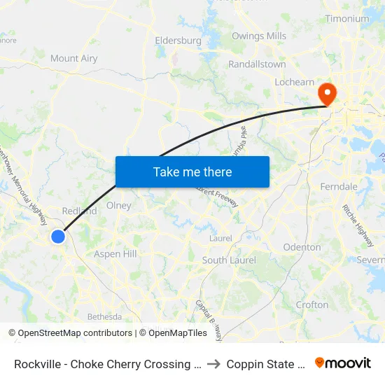 Rockville - Choke Cherry Crossing   & Choke Cherry Rd to Coppin State University map