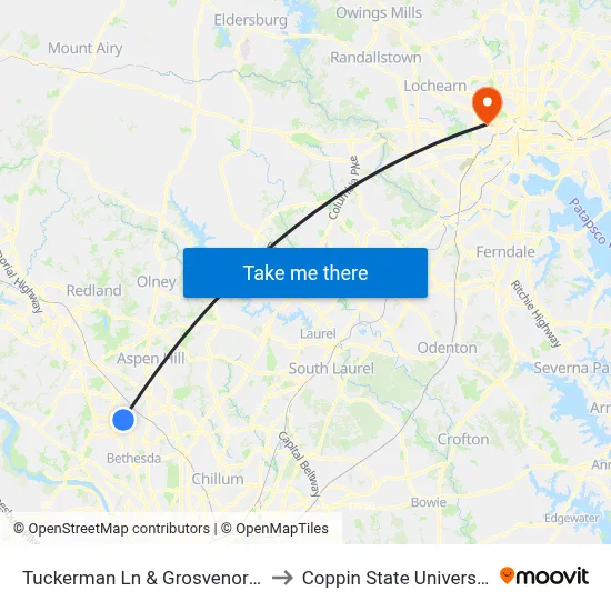 Tuckerman Ln & Grosvenor Pl to Coppin State University map