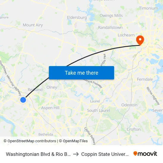 Washingtonian Blvd & Rio Blvd to Coppin State University map