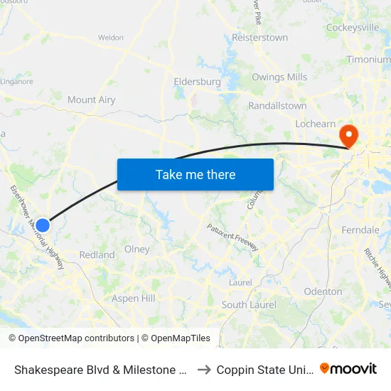 Shakespeare Blvd & Milestone Park & Ride to Coppin State University map