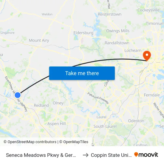 Seneca Meadows Pkwy & Germantown Rd to Coppin State University map