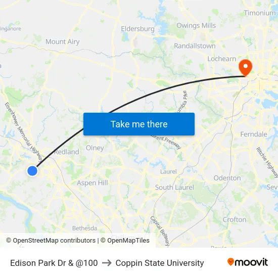 Edison Park Dr & @100 to Coppin State University map