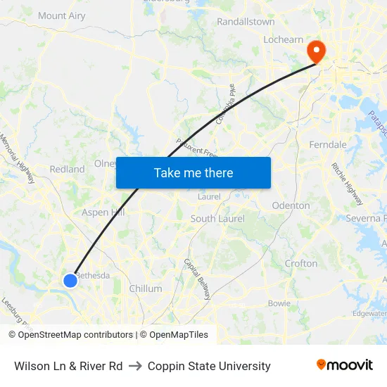 Wilson Ln & River Rd to Coppin State University map