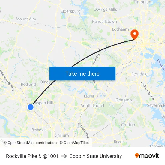 Rockville Pike & @1001 to Coppin State University map