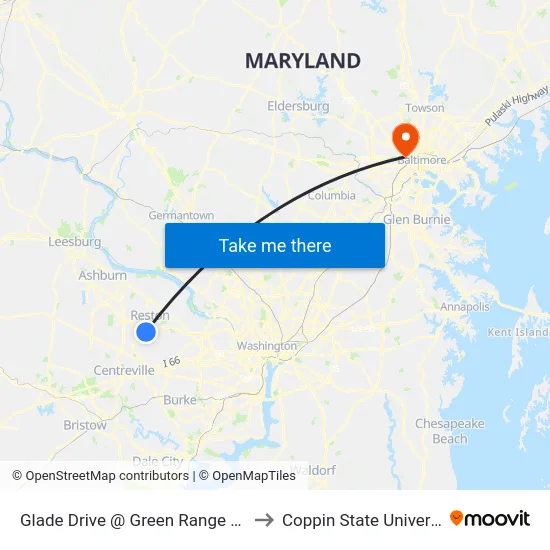 Glade Drive @ Green Range Drive to Coppin State University map