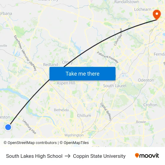 South Lakes High School to Coppin State University map