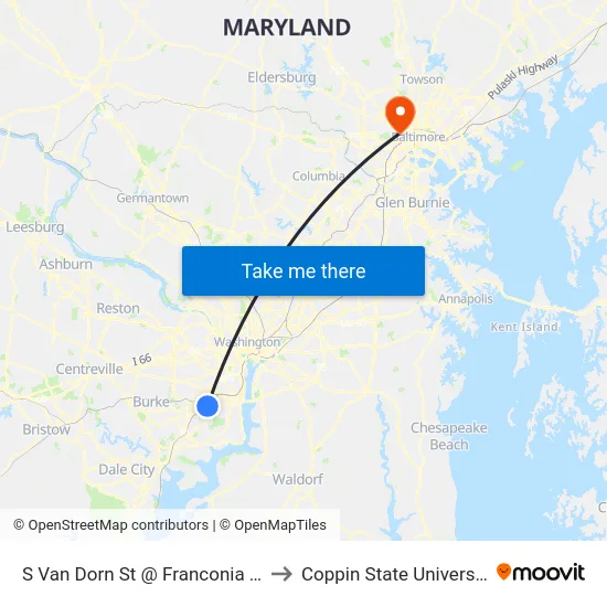 S Van Dorn St @ Franconia Rd to Coppin State University map