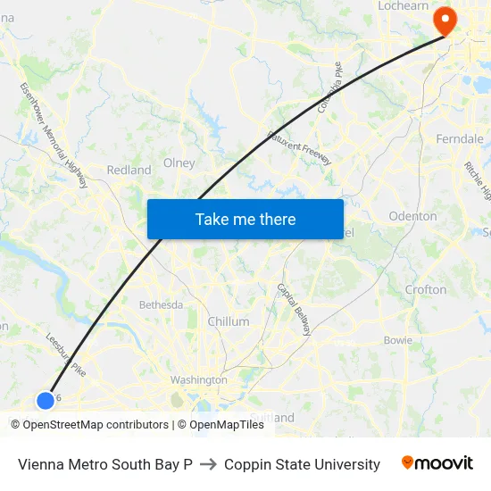 Vienna Metro South Bay P to Coppin State University map