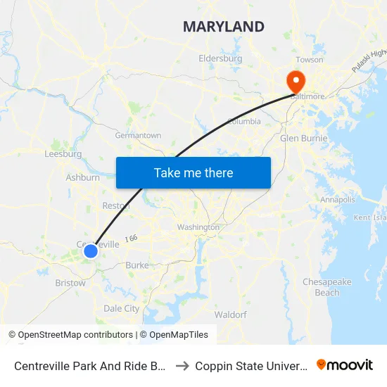 Centreville Park And Ride Bay A to Coppin State University map